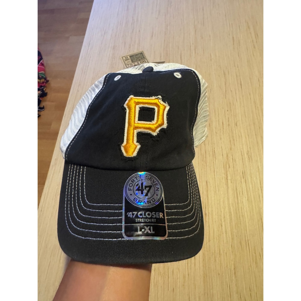 47 Brand Pittsburgh Pirates MLB Trucker Hat Black White Stretch Fit L-XL NEW 47